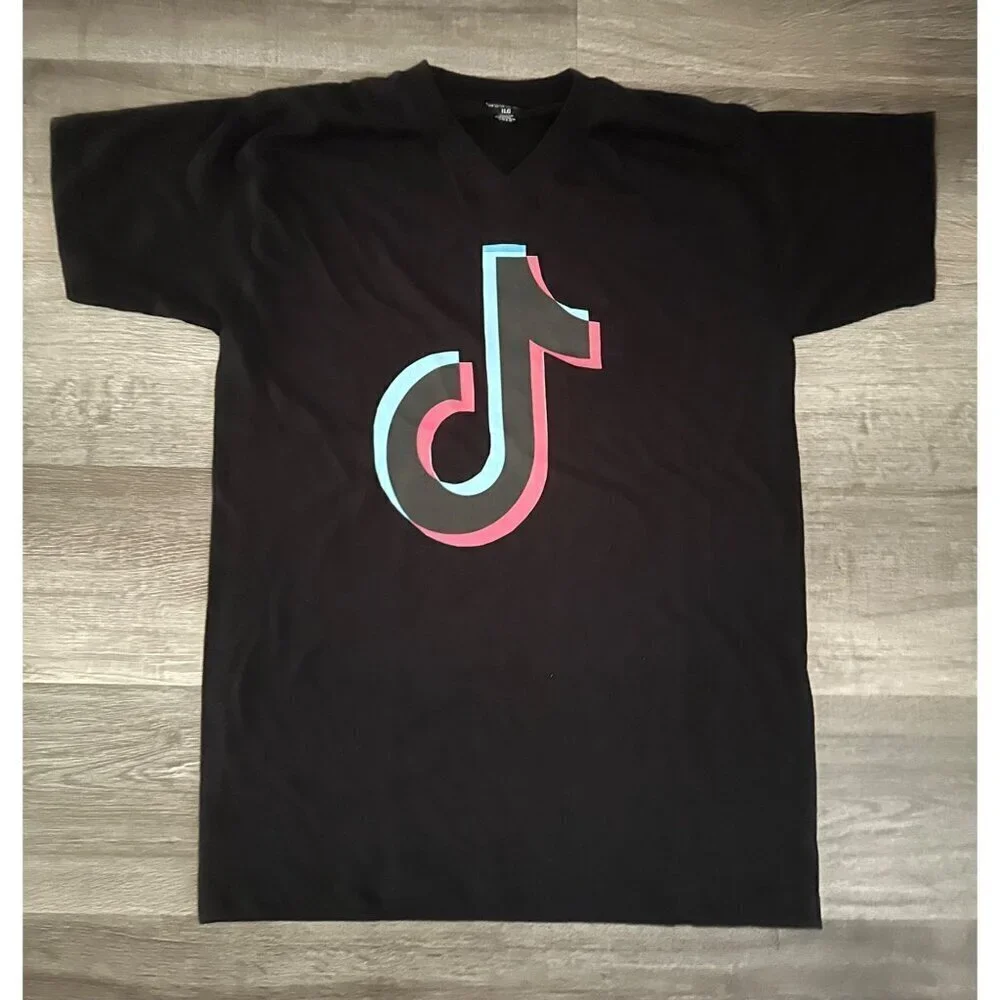 TikTok Men's Black Short Sleeve V-neck T-Shirt Size L